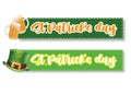 Happy St. Patrick\'s Day Banner or Tag with Beer Glasses and Green Hat Vector illustration