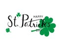 Happy St. Patrick`s Day Text Typography Calligraphy with Green shamrock and clover leaf Vector illustration Royalty Free Stock Photo