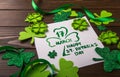 Happy st. Patrick`s day. Card with lucky clover. Irish festival symbol. concept background with gift. Copy space