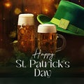 Happy St. Patrick's Day card with mug beer green hat Royalty Free Stock Photo