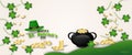 Happy St. Patrick's Day with cauldron , coins ,clovers and hat to event of vector illustration