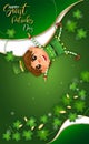 Happy St. Patrick\'s Day with cauldron , coins ,clovers and hat to event of vector illustration