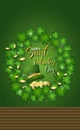 Happy St. Patrick\'s Day with cauldron , coins ,clovers and hat to event of vector illustration