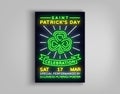 Happy St. Patrick`s Day celebration invitation card design. Poster in the style neon, neon sign, neon bright for a party Royalty Free Stock Photo