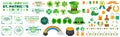 Happy St. Patrick\'s Day elements mega set with green clover, shamrock, green ale, gold coins pot, and rainbow