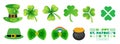 Happy St. Patrick\'s Day elements mega set with green clover, shamrock, green ale, gold coins pot, typography