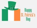 Happy St. Patrick`s Day. Festive background with an Irish flag and clover. Leprechaun hat. Vector Royalty Free Stock Photo