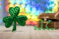 Happy St. Patrick`s Day fun rainbow background with treasure chest