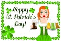 Happy St. Patrick`s Day illustration - waitress holding beer