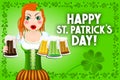 Happy St. Patrick`s Day illustration - waitress holding beer