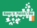 Happy St. Patrick`s Day. Leprechaun hat and green clover leaves. Festive banner, greeting card. Typography design Royalty Free Stock Photo