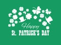 Happy St. Patrick`s Day. Leprechaun hat and green clover leaves. Festive banner, greeting card. Typography design Royalty Free Stock Photo