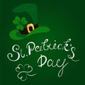 Happy St. Patrick`s Day lettering with clover shamrock. Traditional Irish hollyday template design.