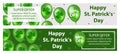 Happy St. Patrick`s Day set of horizontal banners with balloons, clover, shamrock. Template for your design, flyer