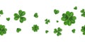 Happy St. Patrick`s day vector horizontal seamless background with shamrock, four leaved clover isolated on white Royalty Free Stock Photo