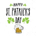 Happy St Patrick`s Day Vintage greeting card Hand lettering, Irish holiday grunge textured retro design vector illustration Royalty Free Stock Photo