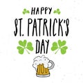 Happy St Patrick`s Day Vintage greeting card Hand lettering, Irish holiday grunge textured retro design vector illustration