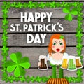 Happy St. Patrick`s Day - waitress holding beer