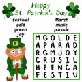 Happy St Patrick`s Day word search puzzle for kids stock vector illustration