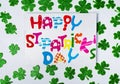 Happy St. Patrick& x27;s Day card with shiny clovers Royalty Free Stock Photo