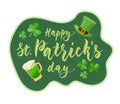 Happy St Patrick's day lettering design with hat, clover, green beer mug. Royalty Free Stock Photo