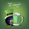 Happy St. Patricks day. Bowling ball and mug of beer Royalty Free Stock Photo