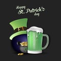 Happy St. Patricks day. Bowling ball and mug of beer Royalty Free Stock Photo