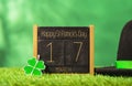 Happy St Patricks Day calendar with shamrock and hat