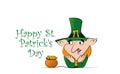 Happy St. Patricks Day celebration. Leprechaun with a pot of gold coins. Royalty Free Stock Photo