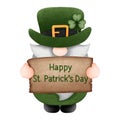 Happy st patricks day with gnome clipart, watercolor illustration