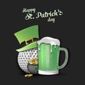 Happy St. Patricks day. Golf ball and mug of beer Royalty Free Stock Photo