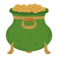 happy st patricks day green cauldron with coins icon flat vector