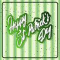 Happy St. Patricks Day Greeting Card With Hand Drawn Lettering On Vintage Background