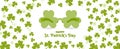 Happy St. Patricks Day Horizontal Background Banner. Unique 90s theme throwback funky party sunglasses vector illustration.
