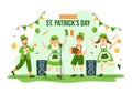 Happy St Patricks Day Illustration with Kids, Golden Coins, Green Hat, Leprechauns and Shamrock in Flat Cartoon Hand Drawn