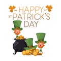 happy st patricks day label with leprechauns character