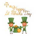 happy st patricks day label with leprechauns character