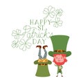 Happy st patricks day label with leprechauns character