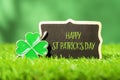 Happy St Patricks Day text with shamrock charm