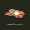 Happy St. Patricks`s Day Card With Bricks And The Irish Flag. Three Leaf Clover Pattern Background Royalty Free Stock Photo