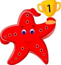 Happy starfish holding trophy