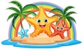 Happy starfish on the isolated island