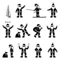 Happy stick figure man Santa Claus holidays celebration vector icon illustration pictogram set Royalty Free Stock Photo