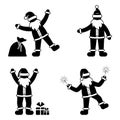 Happy stick figure man Santa Claus celebrating Christmas holidays vector illustration icon pictogram set Royalty Free Stock Photo