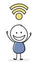 Happy stickman with internet connection symbol. Vector Royalty Free Stock Photo