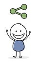 Happy stickman with share - social media symbol. Vector Royalty Free Stock Photo