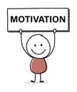 Happy stickman with text on a board - motivation. Business concept. Vector