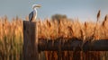 Happy Stork Perched On Wooden Fence In Lush Corn Field