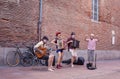 Happy street musicians at Toulouse city