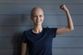 Happy strong cancer survivor beating disease, winning fight for life